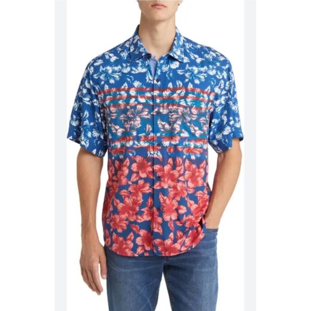 Tommy Bahama Mens M Button Down Shirt The Veracruz Cay Floral Stripes Hawaiian